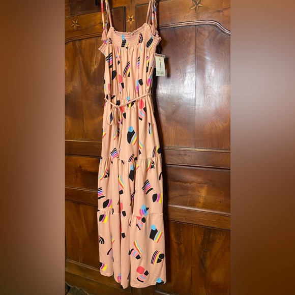 Target Tie Shoulder Summer Maxi XXL Dress 80’s Retro Peach Pink Teal Purple - Picture 6 of 14